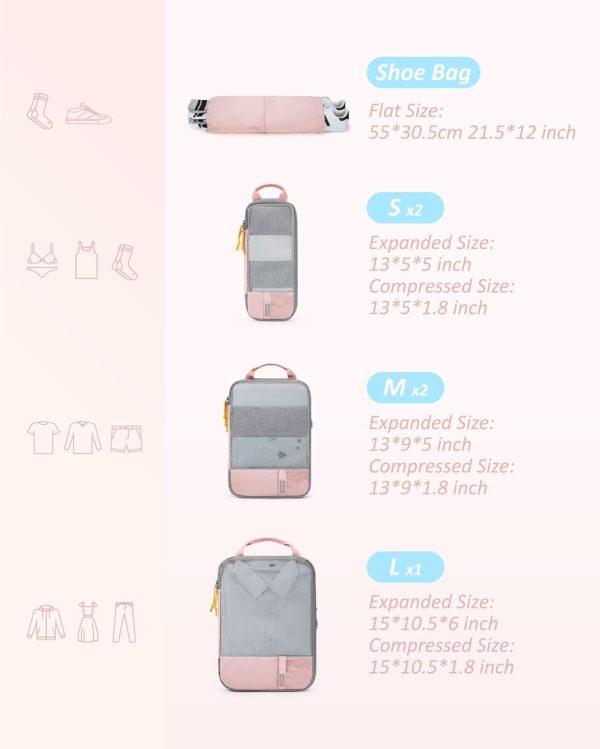 6 Set Compression Packing Cubes - Lightweight Travel Essentials, Durable Luggage Organizer