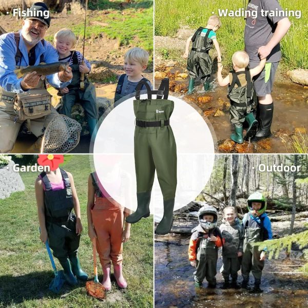 Kids Chest Waders for Toddler Children Waterproof Youth Fishing Waders for Boys Girls Hunting Waders with Insulated Boots
