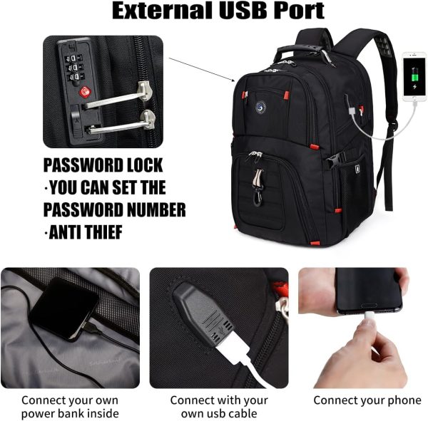 SHRRADOO Extra Large 50L Travel Laptop Backpack with USB Charging Port, College Backpack Airline Approved Business Work Bag Fits 17 Inch Computer for Men Women