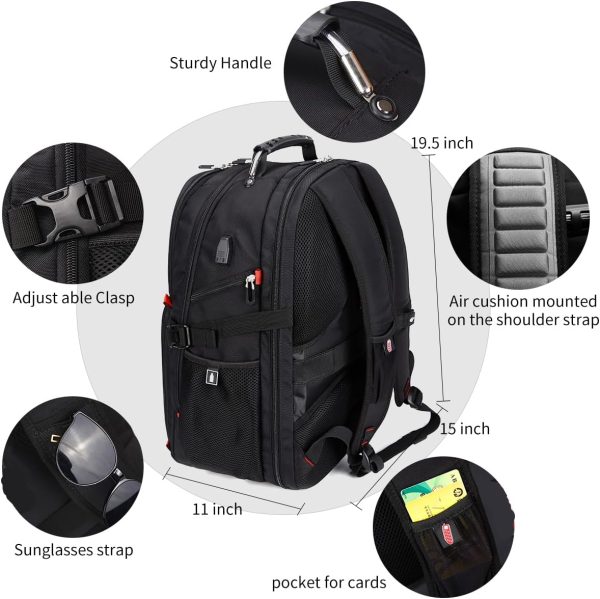 SHRRADOO Extra Large 50L Travel Laptop Backpack with USB Charging Port, College Backpack Airline Approved Business Work Bag Fits 17 Inch Computer for Men Women